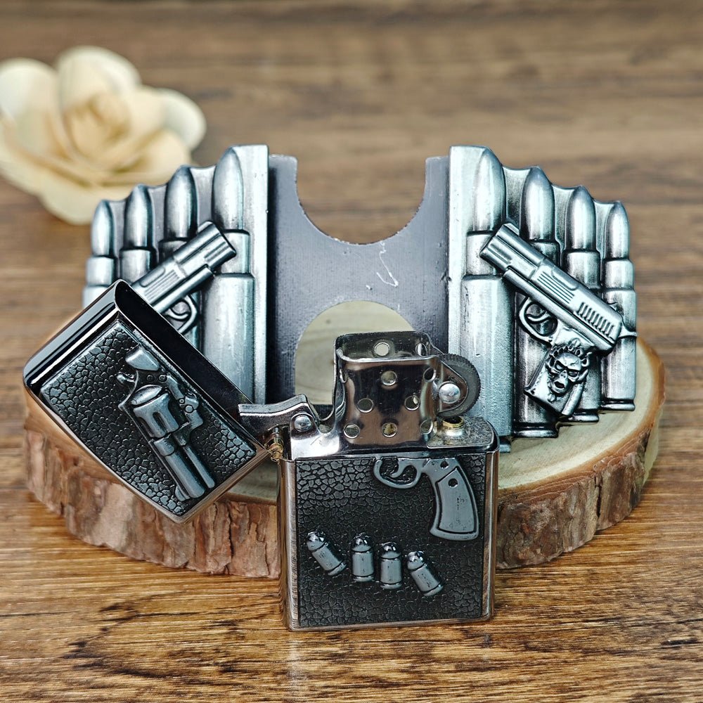 Gun Shape Lighter Holder Belt Buckle - CowderryBelt BucklesSilver