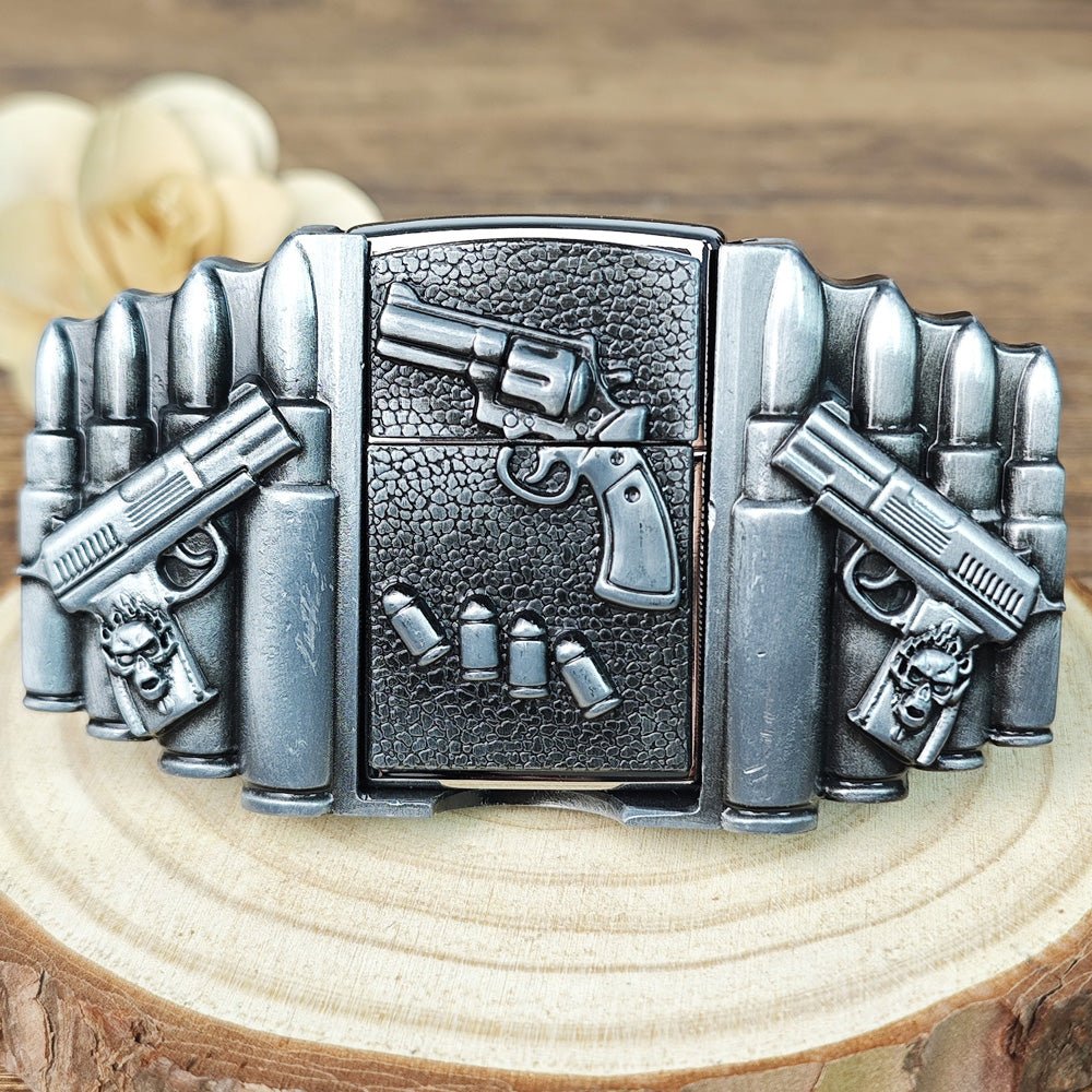 Gun Shape Lighter Holder Belt Buckle - CowderryBelt BucklesSilver