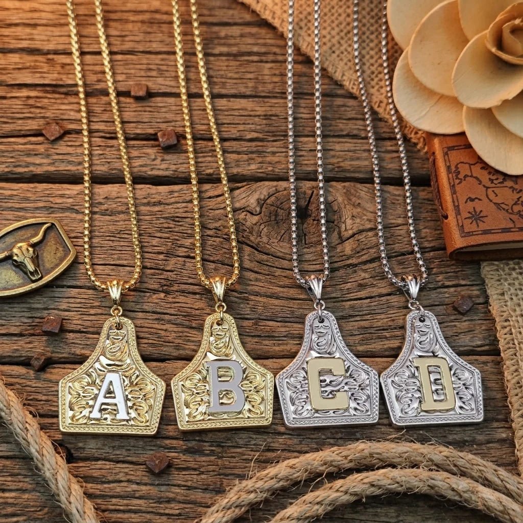 Initial Cow Tag Necklace Gold and Silver - CowderryNecklacesGold