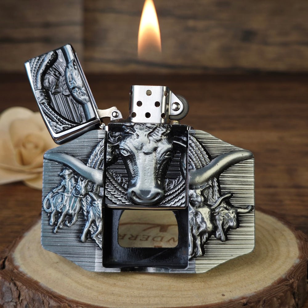 Longhorn Belt Buckle hidden Lighter - CowderrySilver