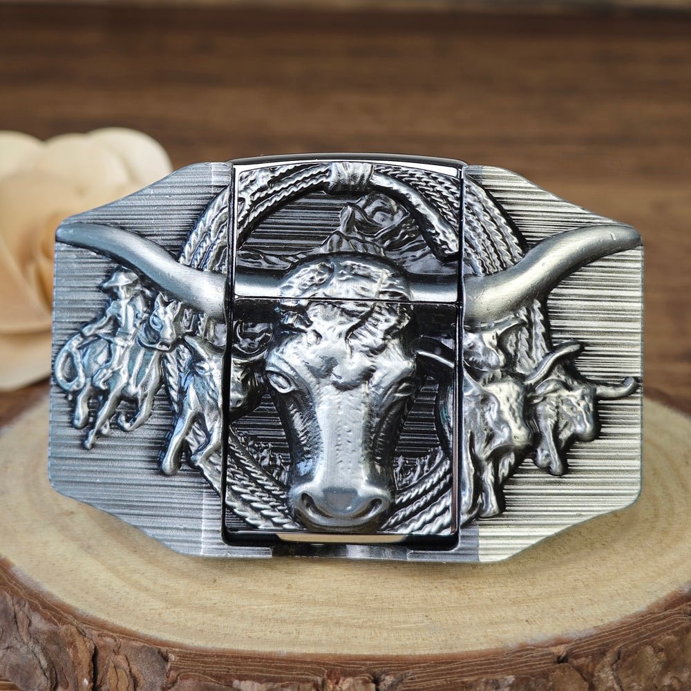 Longhorn Belt Buckle hidden Lighter - CowderrySilver