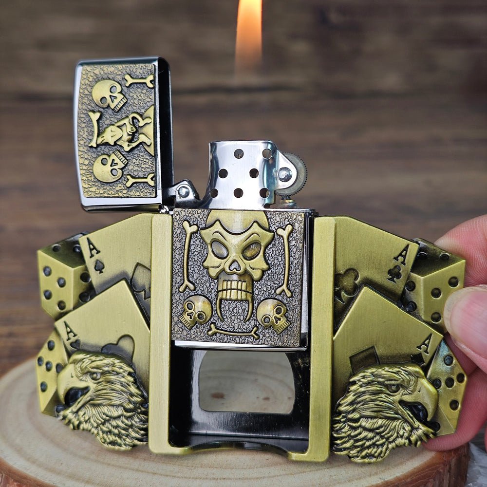 Lucky Skull and Eagle Lighter Holder Belt Buckle Antique Bronze - CowderryBelt Buckles