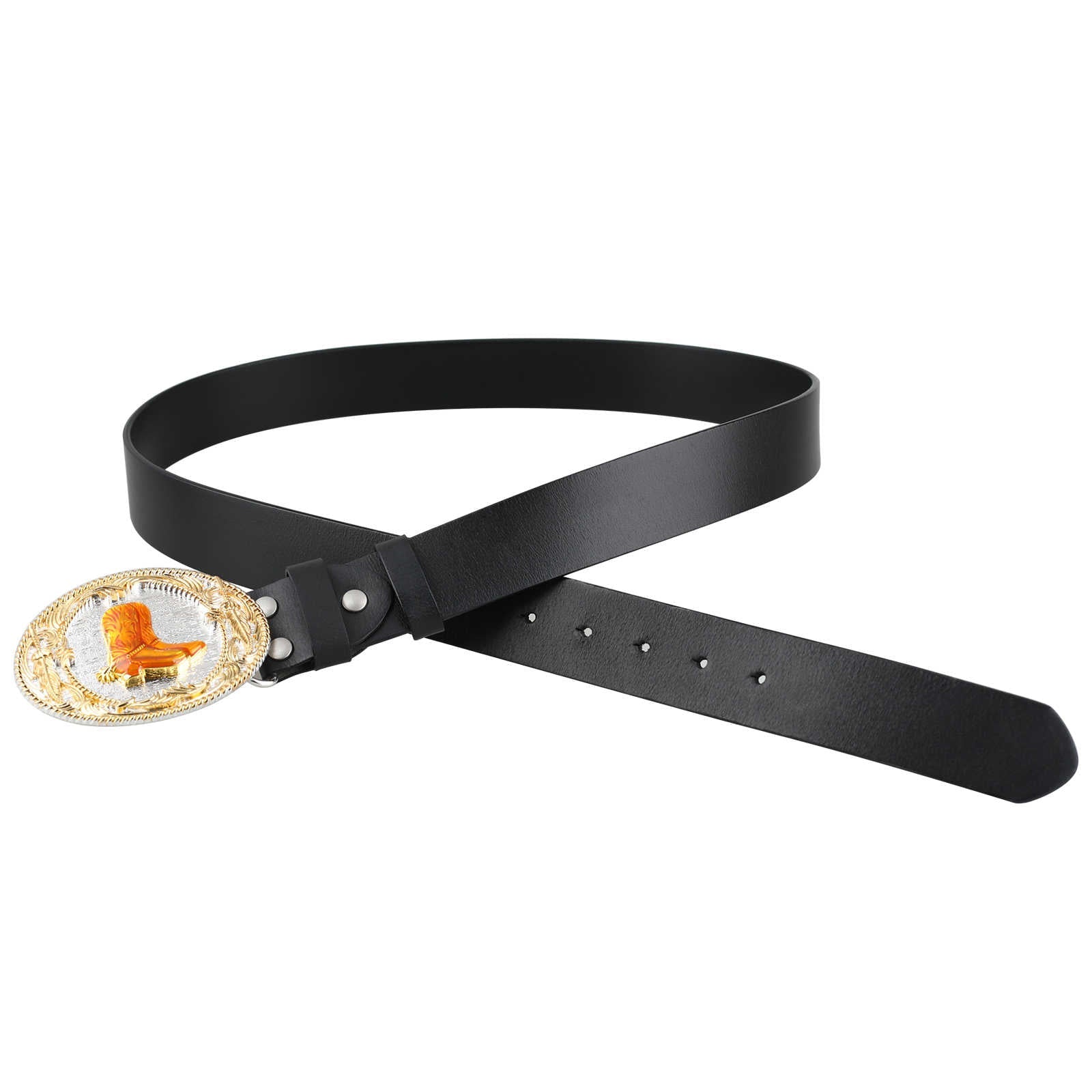 Mens Genuine Leather Western Belt Gold Silver Oval Buckle Cowboy - CowderryHorse