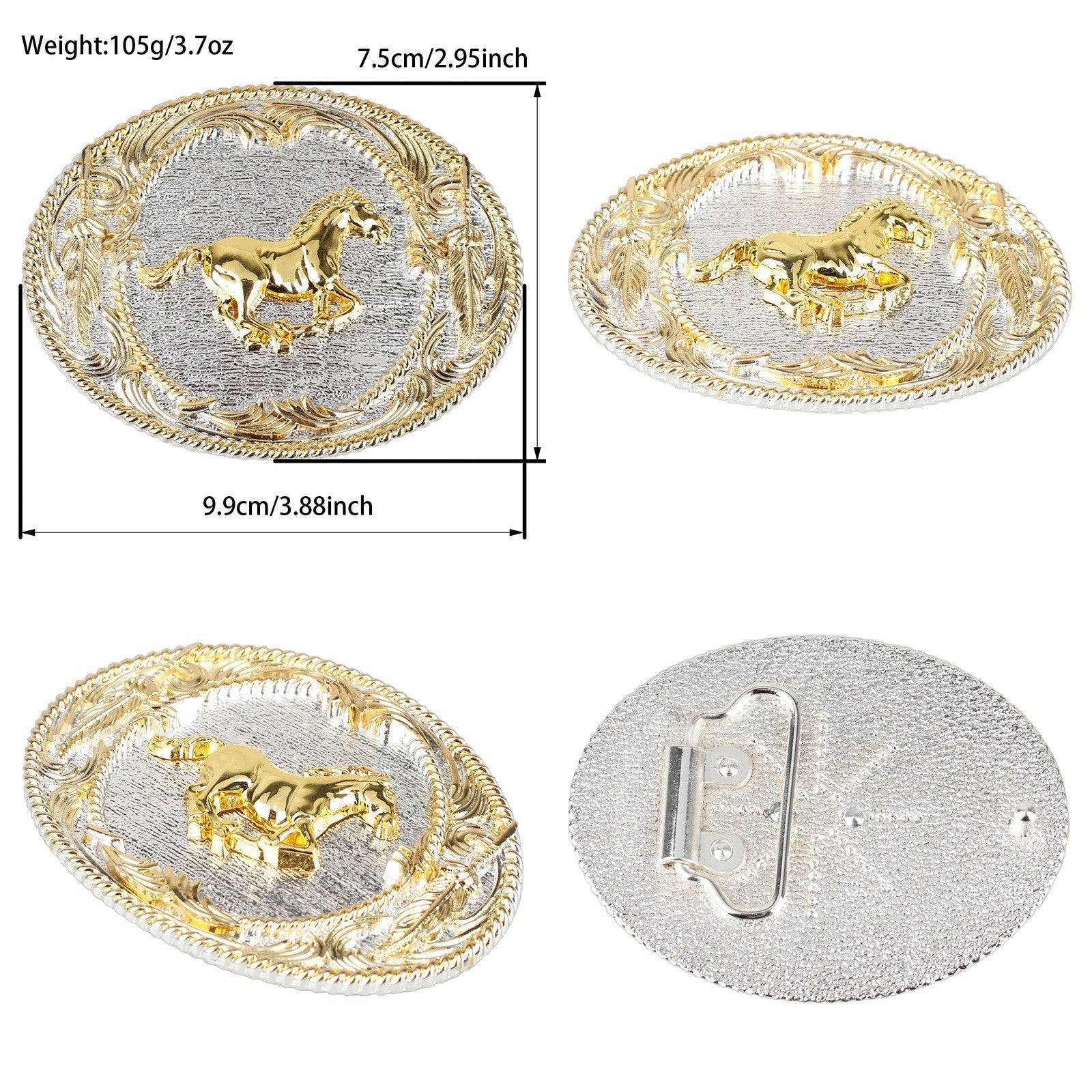 Mens Genuine Leather Western Belt Gold Silver Oval Buckle Cowboy - CowderryHorse