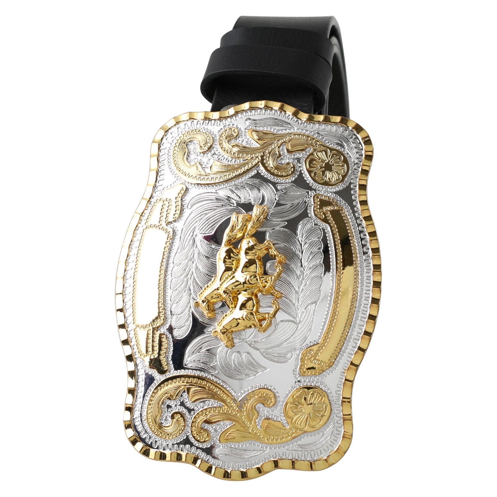 Mens Genuine Leather Western Belt Large Gold Silver Trophy Buckle - CowderryBeltsRunning Horses