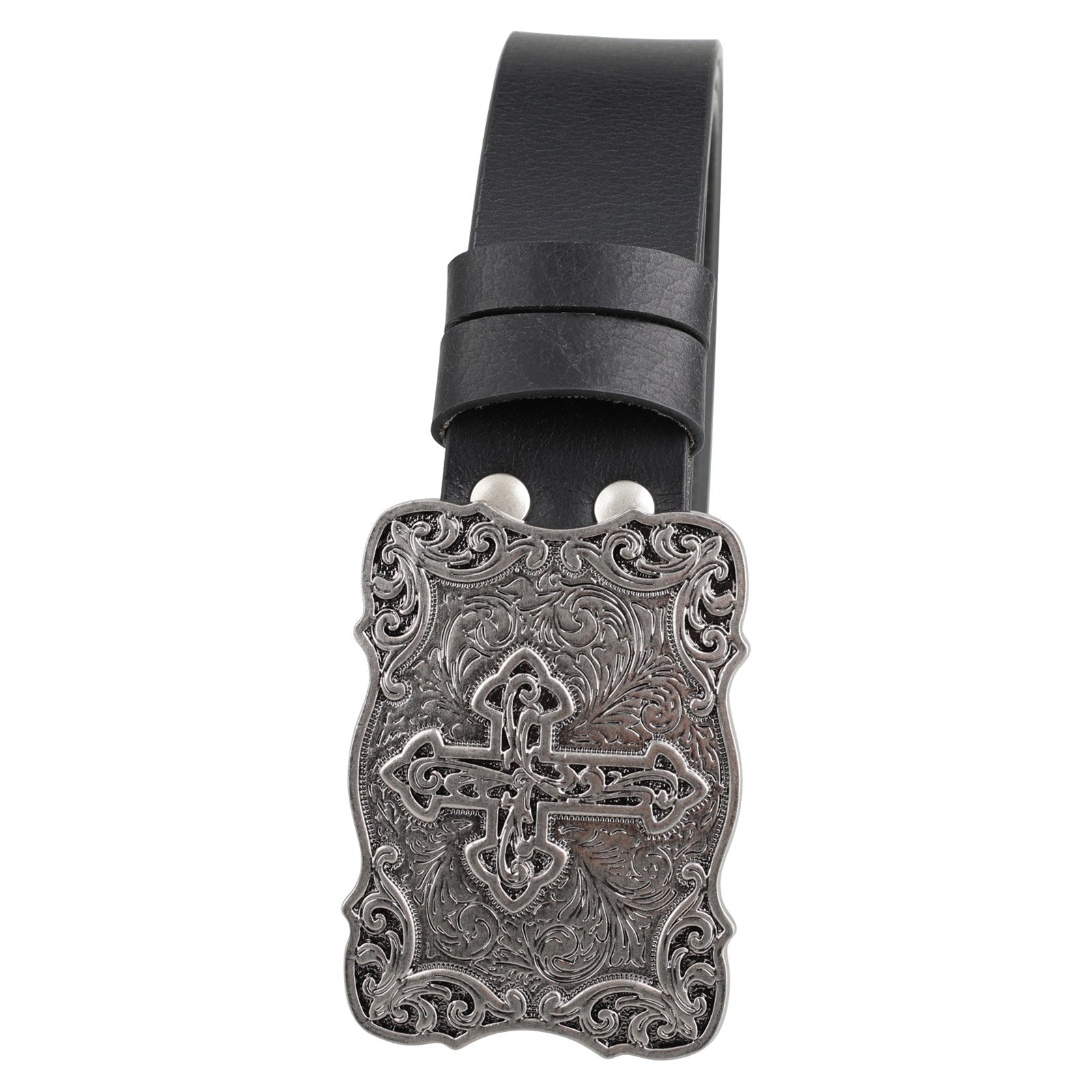 Mens Genuine Leather Western Belt Silver Cross Floral Buckle Christian - CowderryBeltsStyle 2