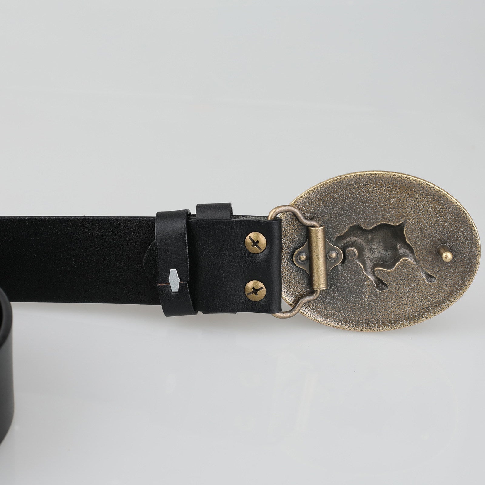 Mens Genuine Leather Western Country Belt Antique Bronze Bull Buckle - CowderryBeltsBlack