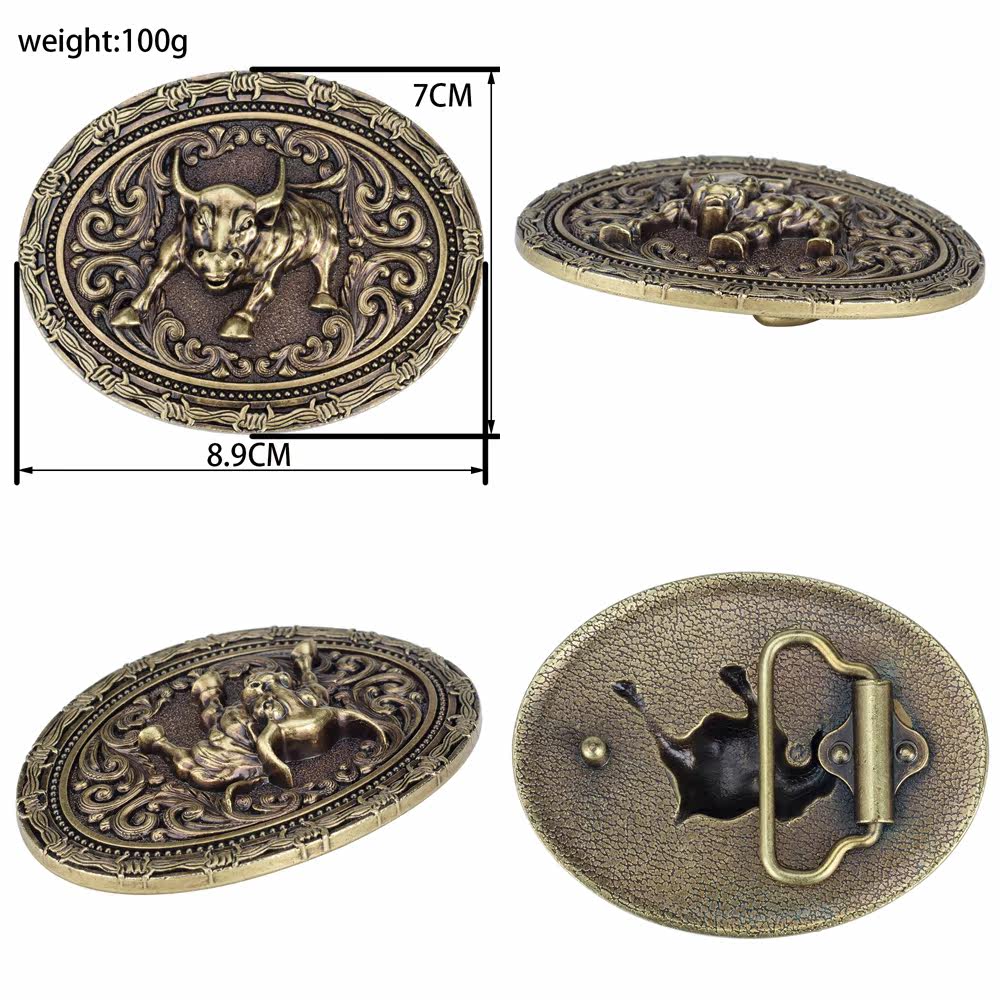 Mens Genuine Leather Western Country Belt Antique Bronze Bull Buckle - CowderryBeltsBlack