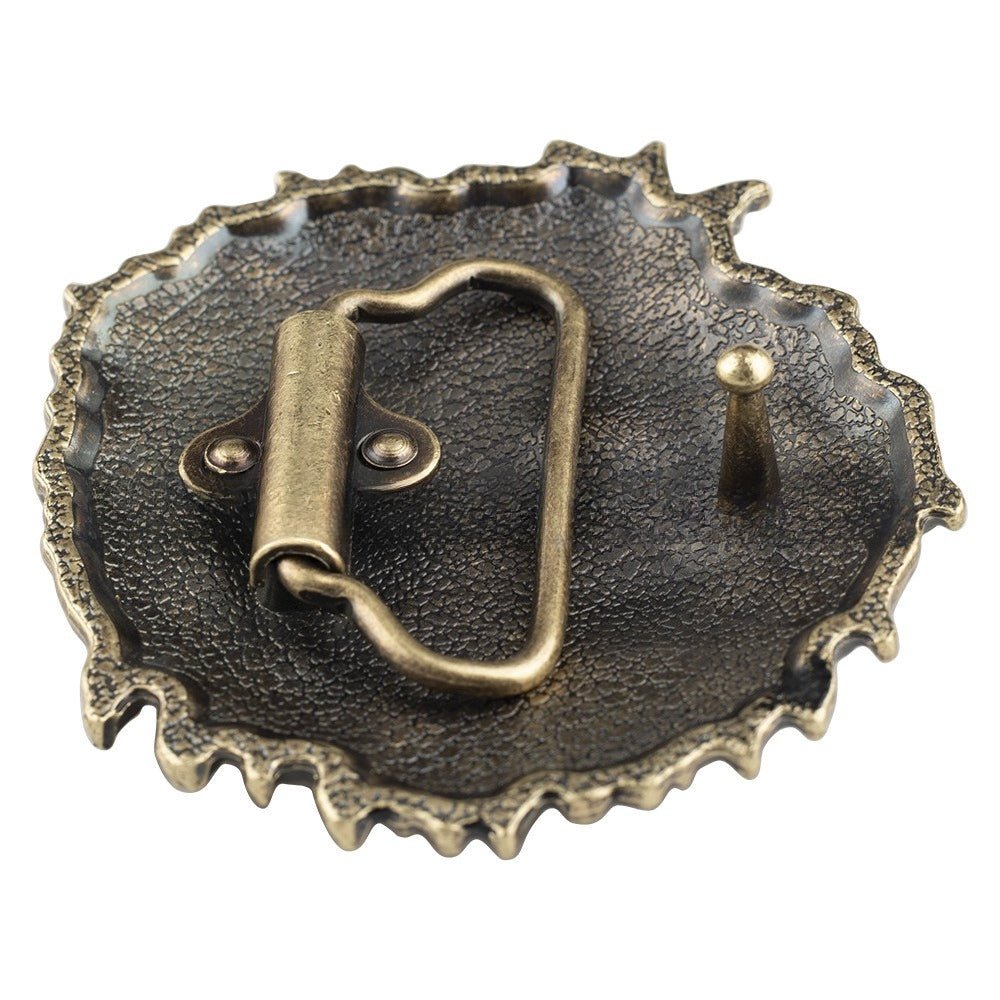 Mens Lion Head Black Leather Belt and Bolo Tie Set