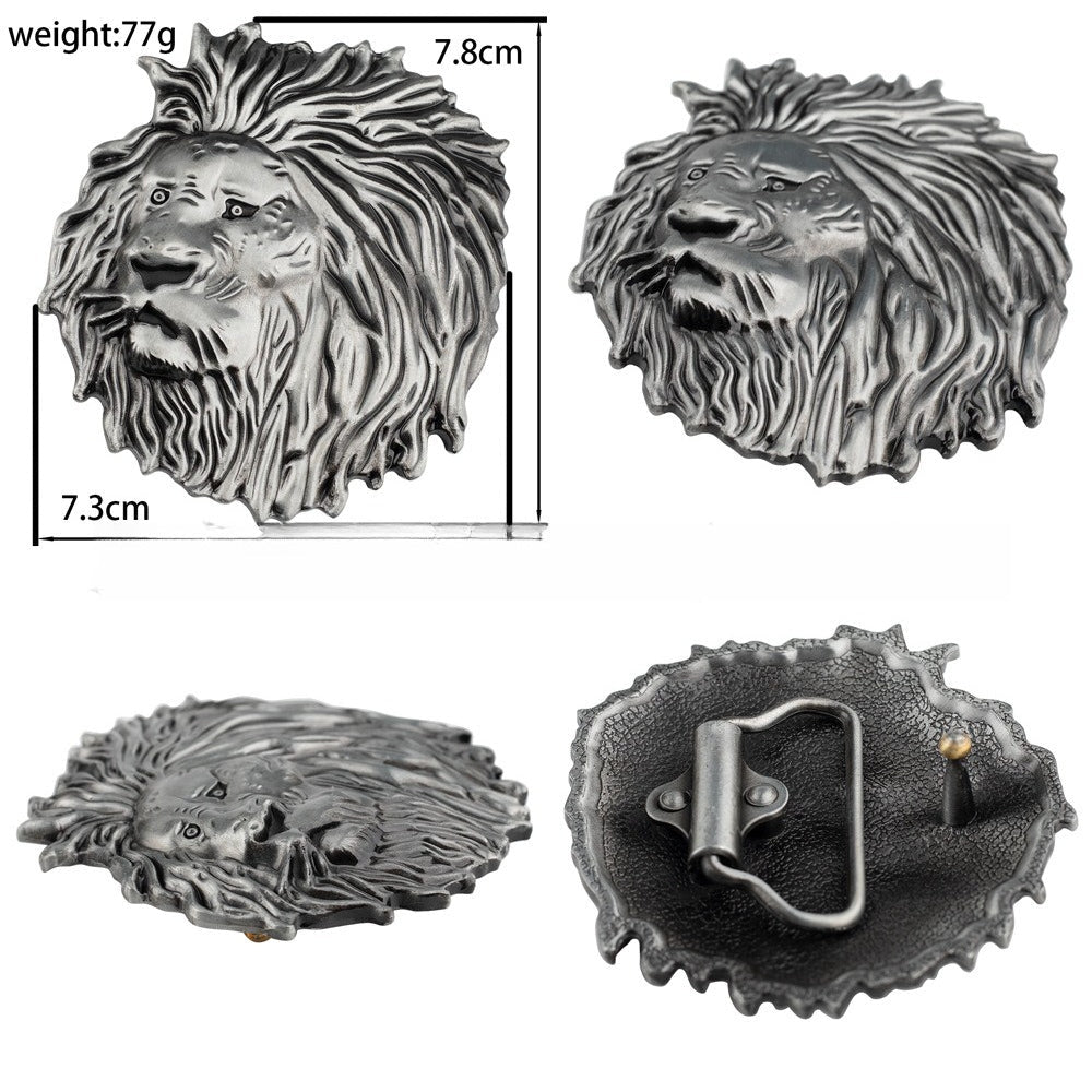 Mens Lion Head Belt Buckle Silver 3D Embossed - CowderryBelt BucklesAntique Silver