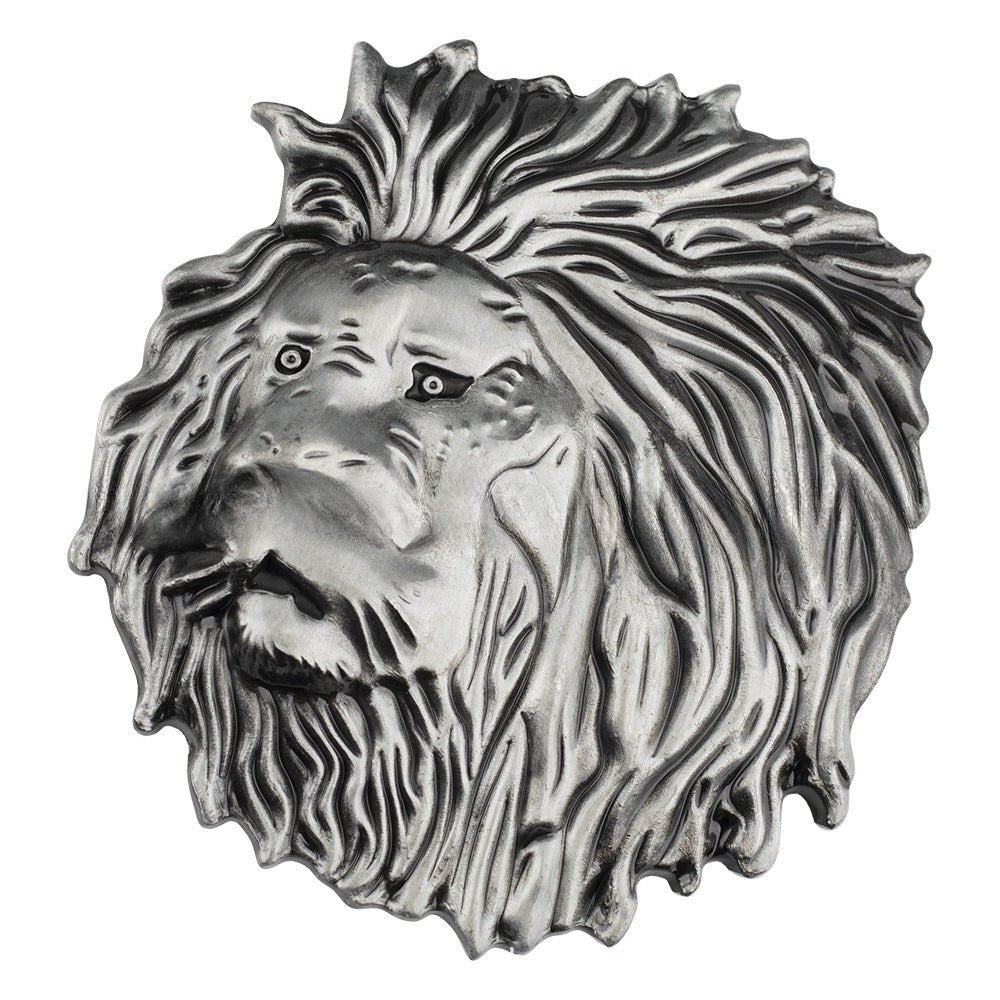 Mens Lion Head Belt Buckle Silver 3D Embossed - CowderryBelt BucklesAntique Silver
