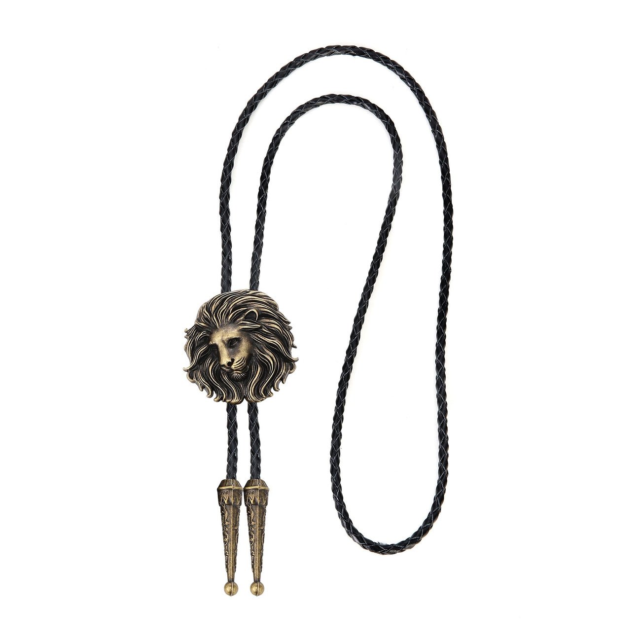 Mens Lion Head Black Leather Belt and Bolo Tie Set - CowderryBelts28-34 (Fit Waist 26-32 in)