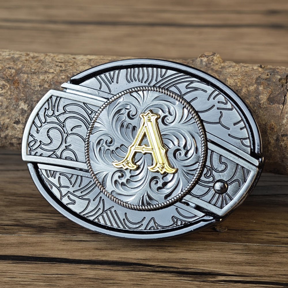 Metal Oval Cowboys Initial A To Z Belt Buckle - CowderryBelt BucklesA