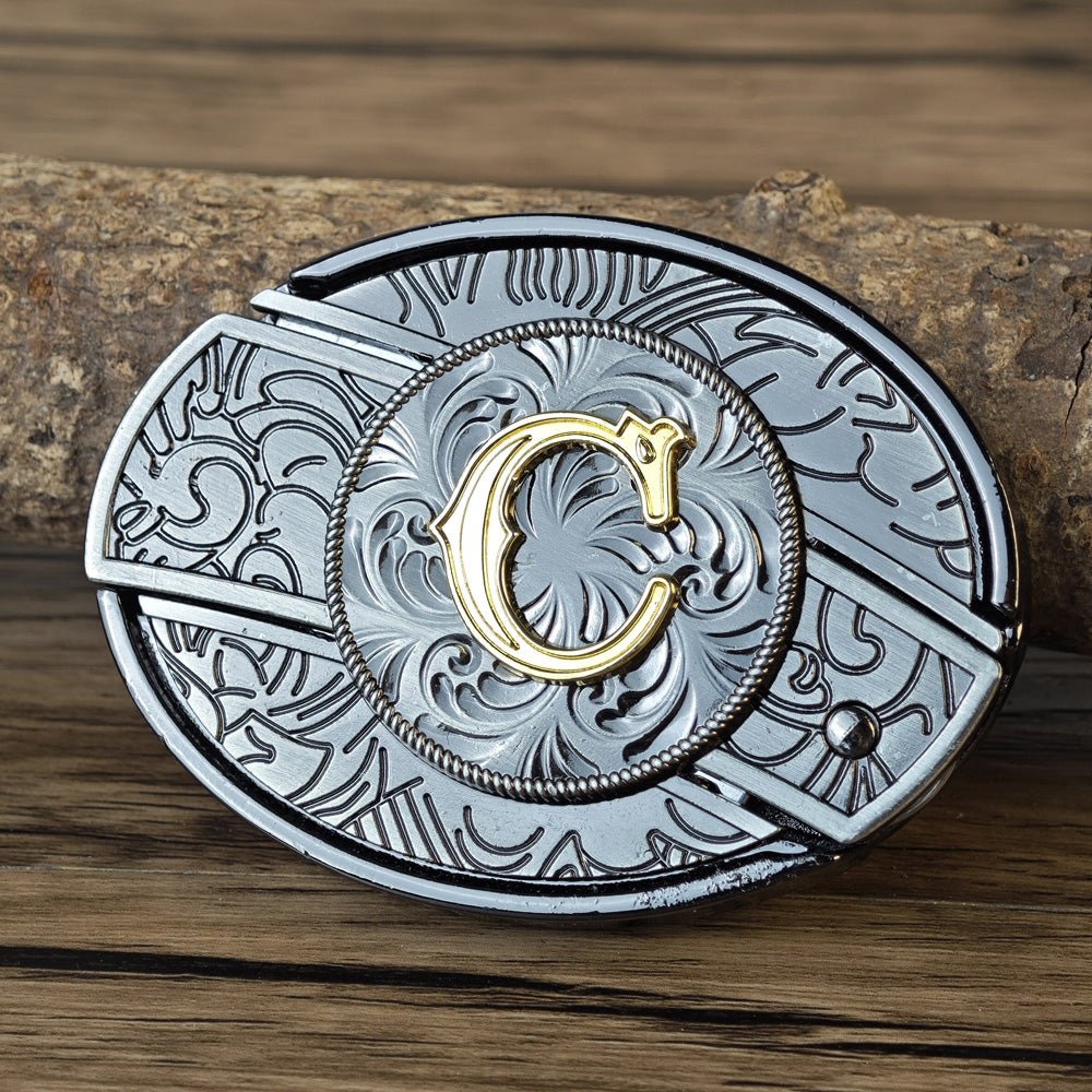 Metal Oval Cowboys Initial A To Z Belt Buckle - CowderryBelt BucklesC