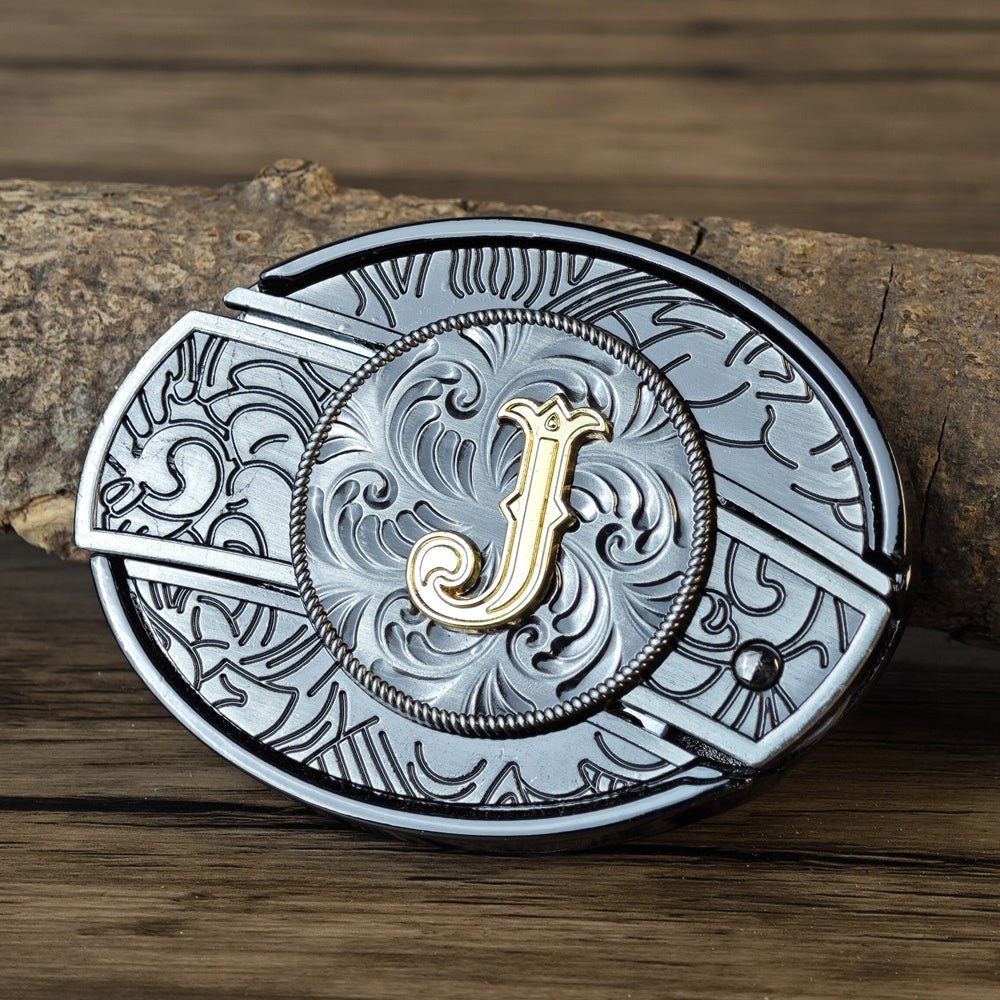 Metal Oval Cowboys Initial A To Z Belt Buckle - CowderryBelt BucklesJ