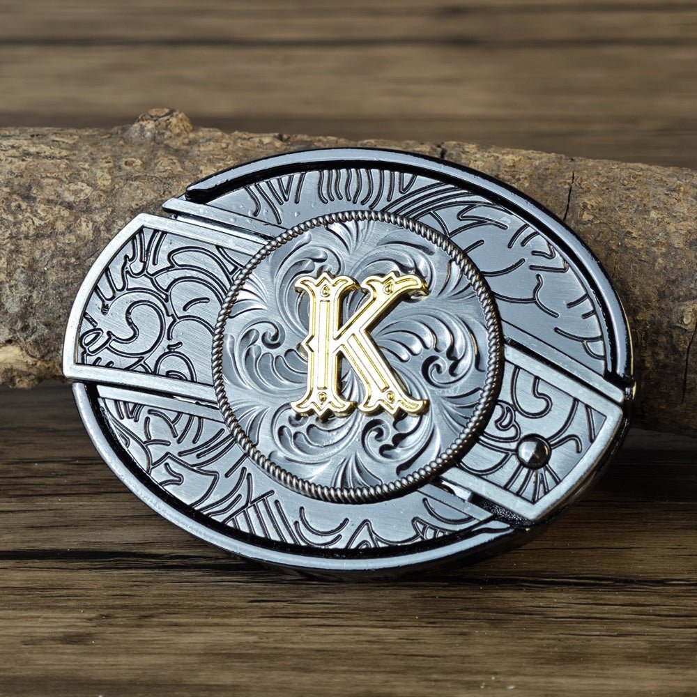 Metal Oval Cowboys Initial A To Z Belt Buckle with Knife display picture 1