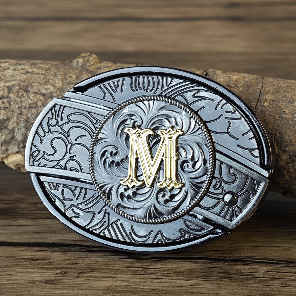 Metal Oval Cowboys Initial A To Z Belt Buckle - CowderryBelt BucklesM