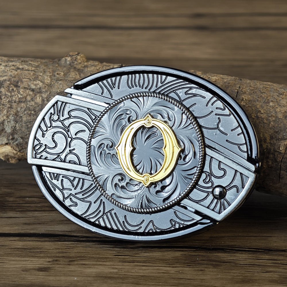 Metal Oval Cowboys Initial A To Z Belt Buckle - CowderryBelt BucklesO