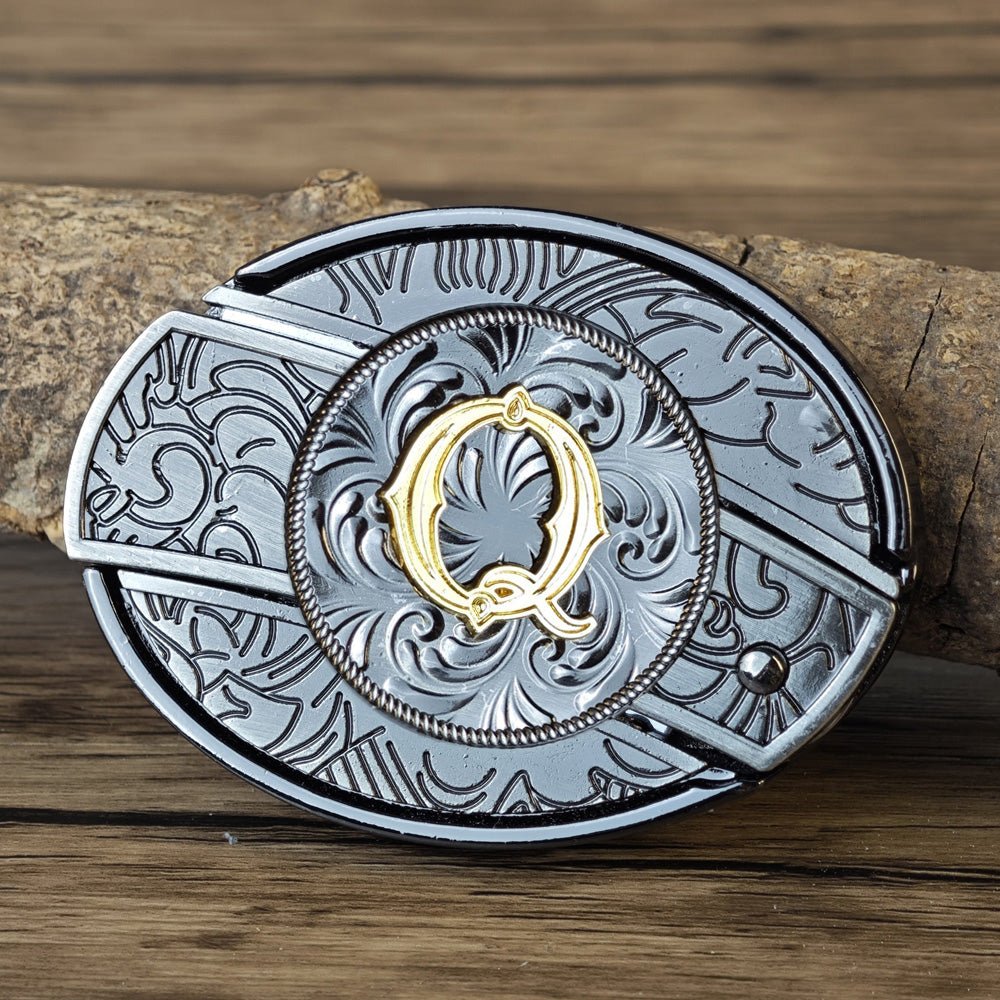 Metal Oval Cowboys Initial A To Z Belt Buckle - CowderryBelt BucklesQ