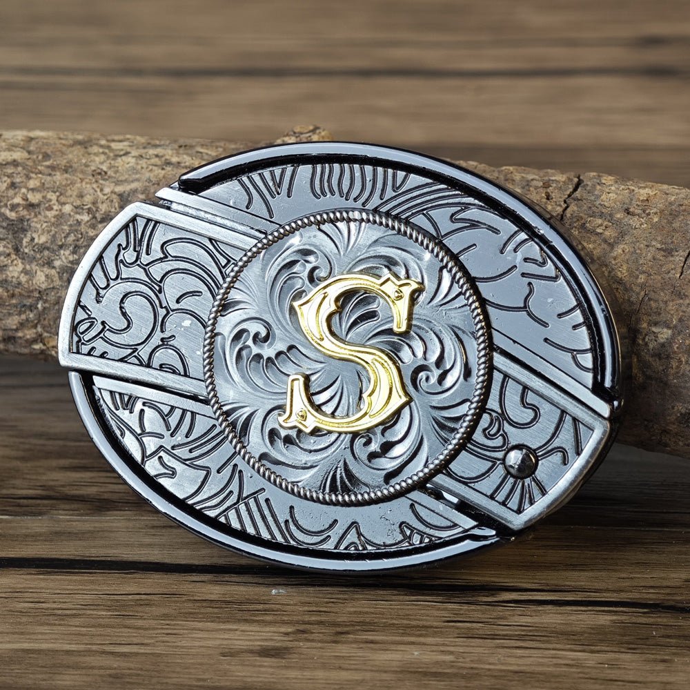 Metal Oval Cowboys Initial A To Z Belt Buckle - CowderryBelt BucklesS