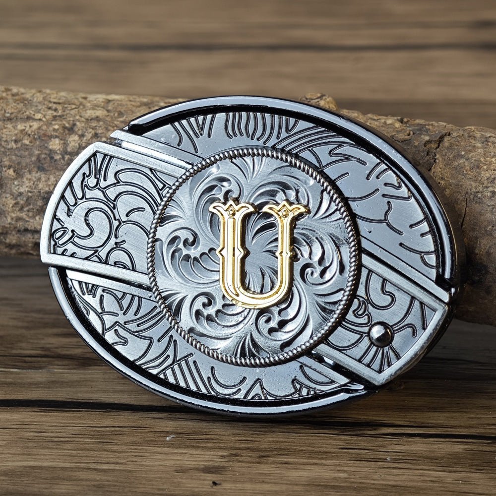 Metal Oval Cowboys Initial A To Z Belt Buckle - CowderryBelt BucklesU
