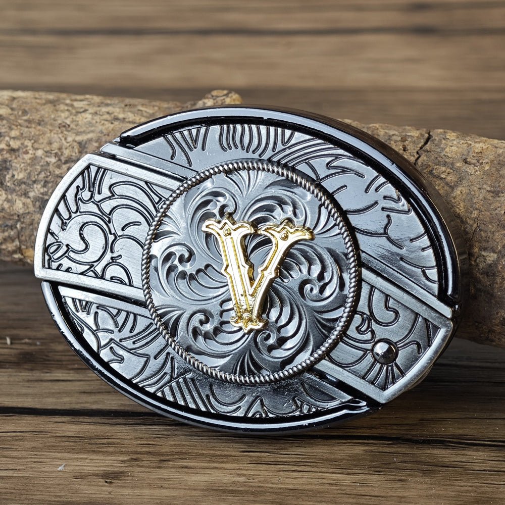 Metal Oval Cowboys Initial A To Z Belt Buckle - CowderryBelt BucklesV