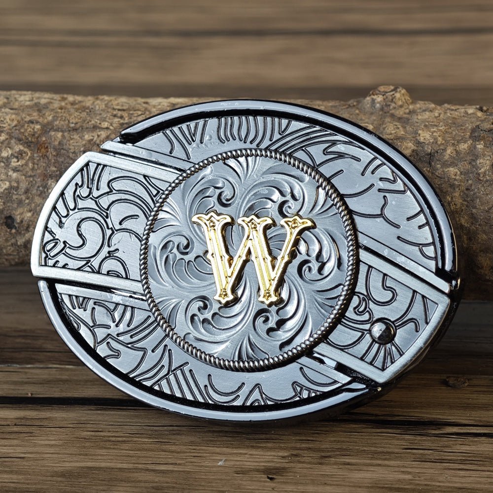 Metal Oval Cowboys Initial A To Z Belt Buckle - CowderryBelt BucklesW
