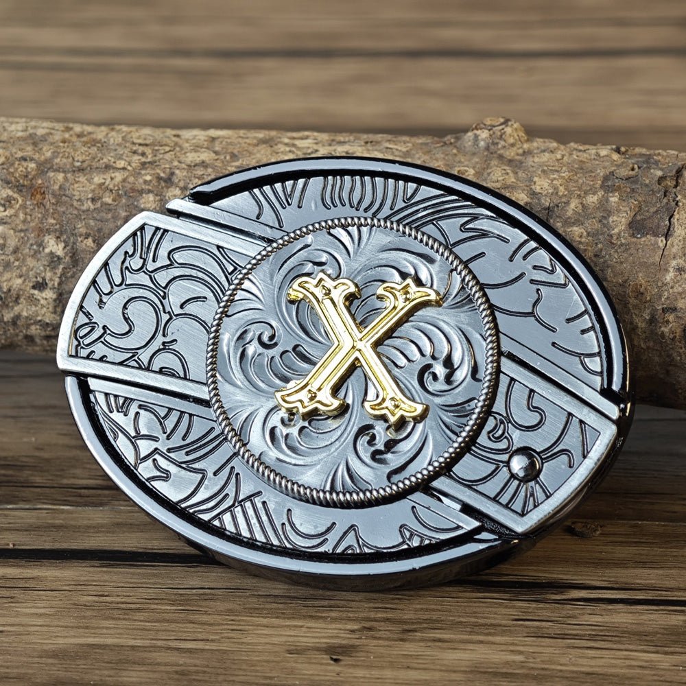 Metal Oval Cowboys Initial A To Z Belt Buckle - CowderryBelt BucklesX