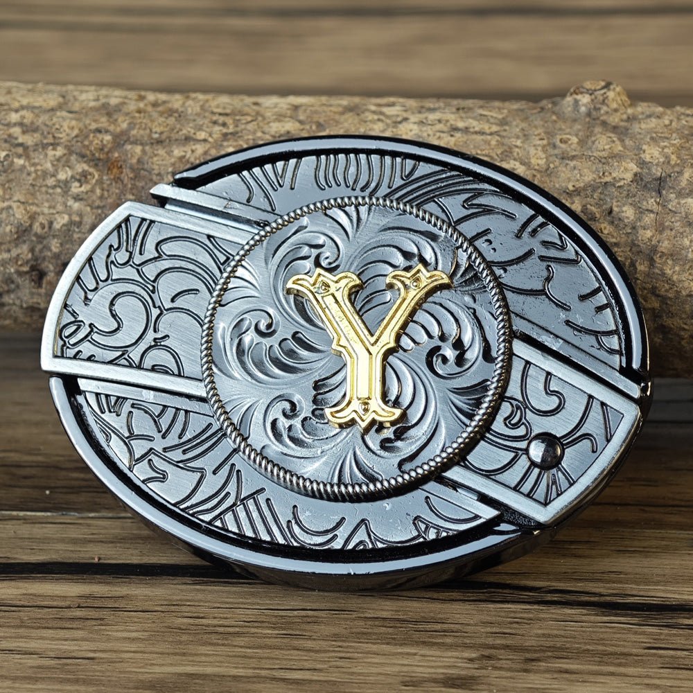 Metal Oval Cowboys Initial A To Z Belt Buckle - CowderryBelt BucklesY