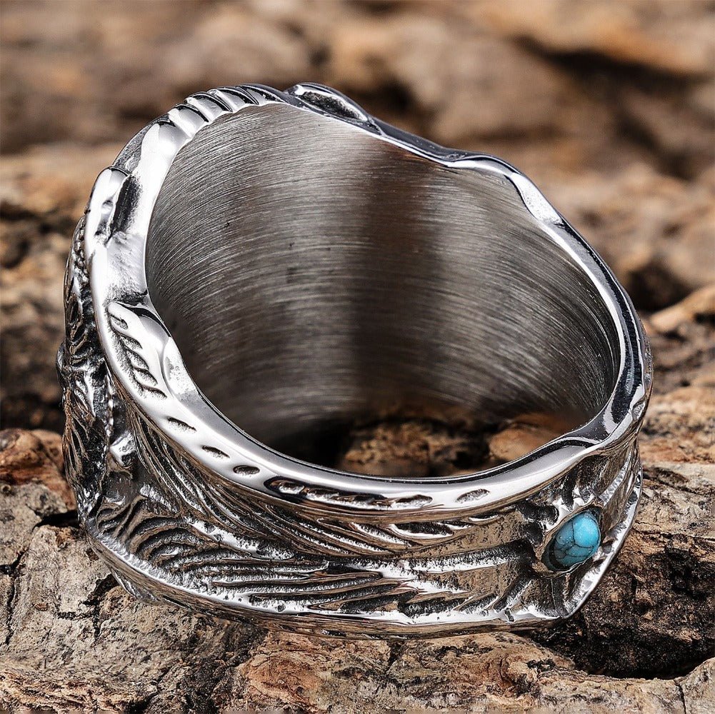 Native Style Turquoise Eagle Biker Ring - Cowderry7 US