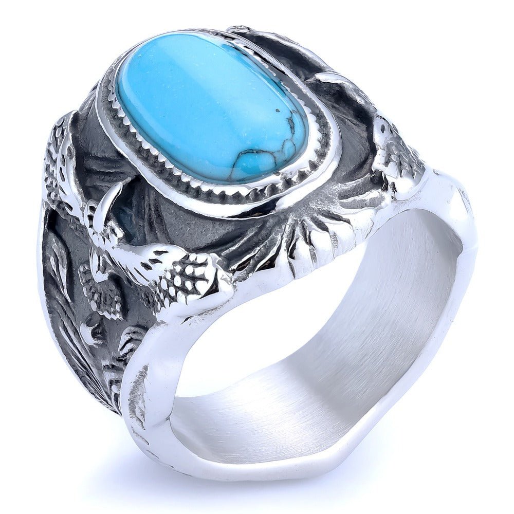 Native Style Turquoise Eagle Biker Ring - Cowderry7 US