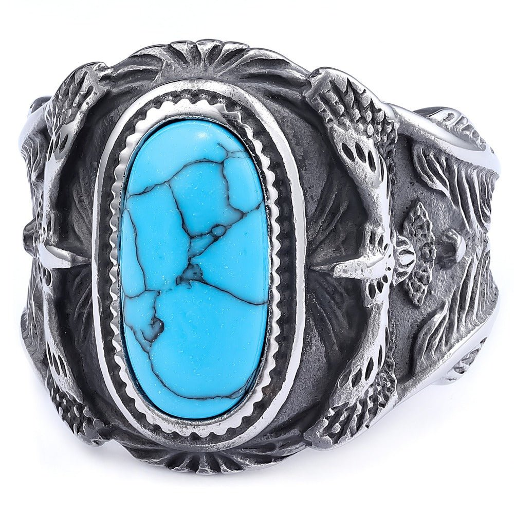 Native Style Turquoise Eagle Biker Ring - Cowderry7 US