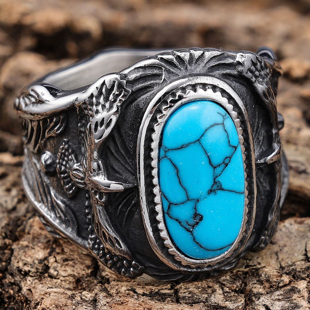 Native Style Turquoise Eagle Biker Ring - Cowderry7 US