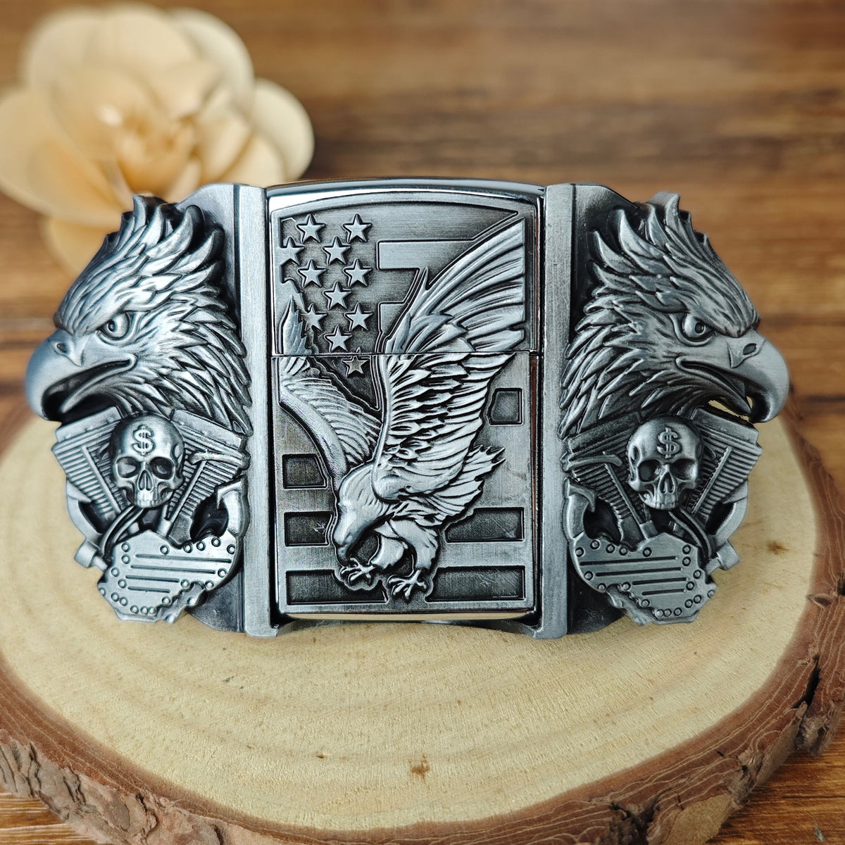 Patriot Belt Buckle with Hidden Lighter - CowderryBelt Buckle LighterEagle Skull