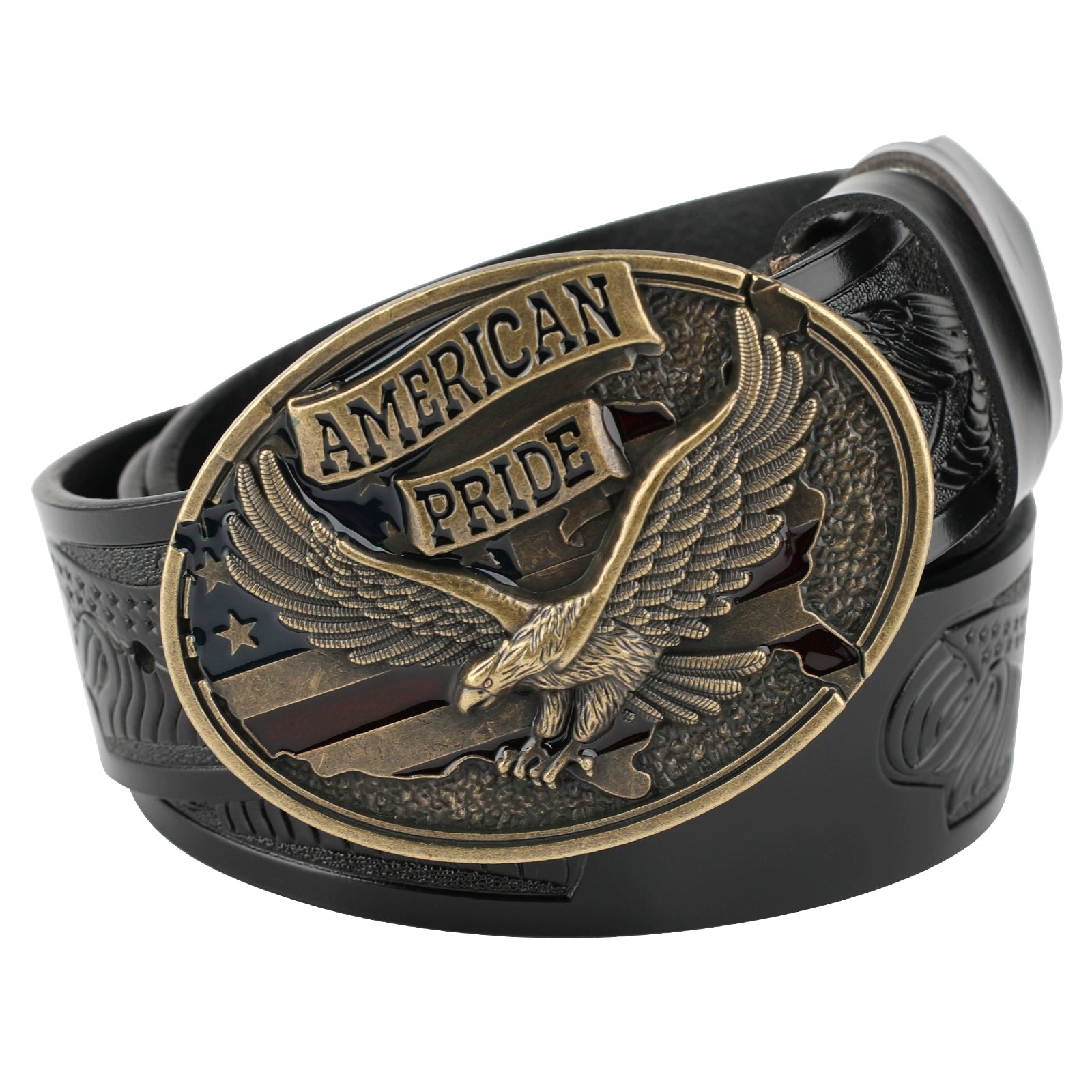 Patriotic American Eagle Western Leather Belt USA Flag Style - CowderryBeltsBrown