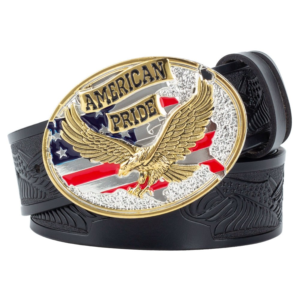 Patriotic American Eagle Western Leather Belt USA Flag Style - CowderryBeltsGold