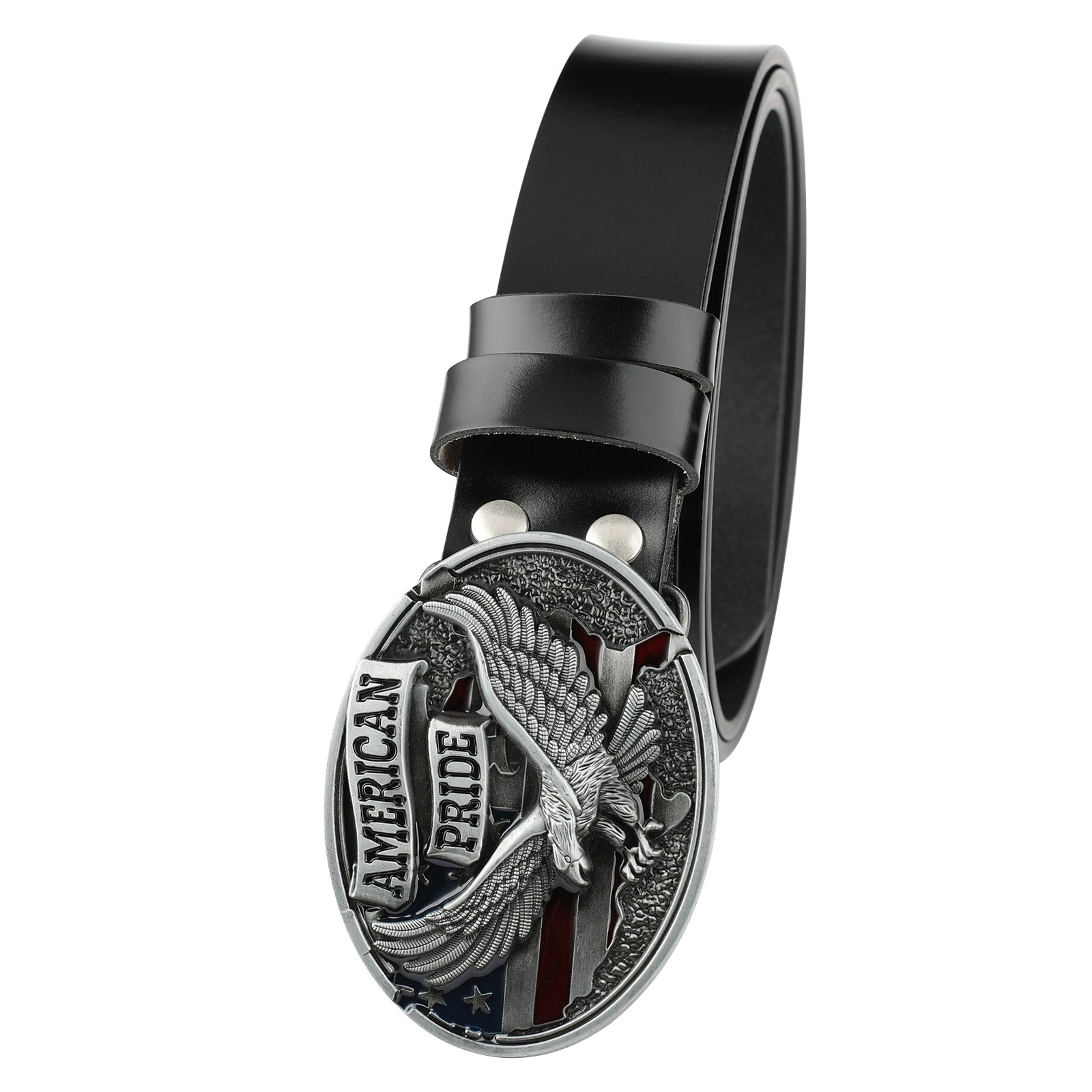 Patriotic American Eagle Western Leather Belt USA Flag Style - CowderryBeltsGrey