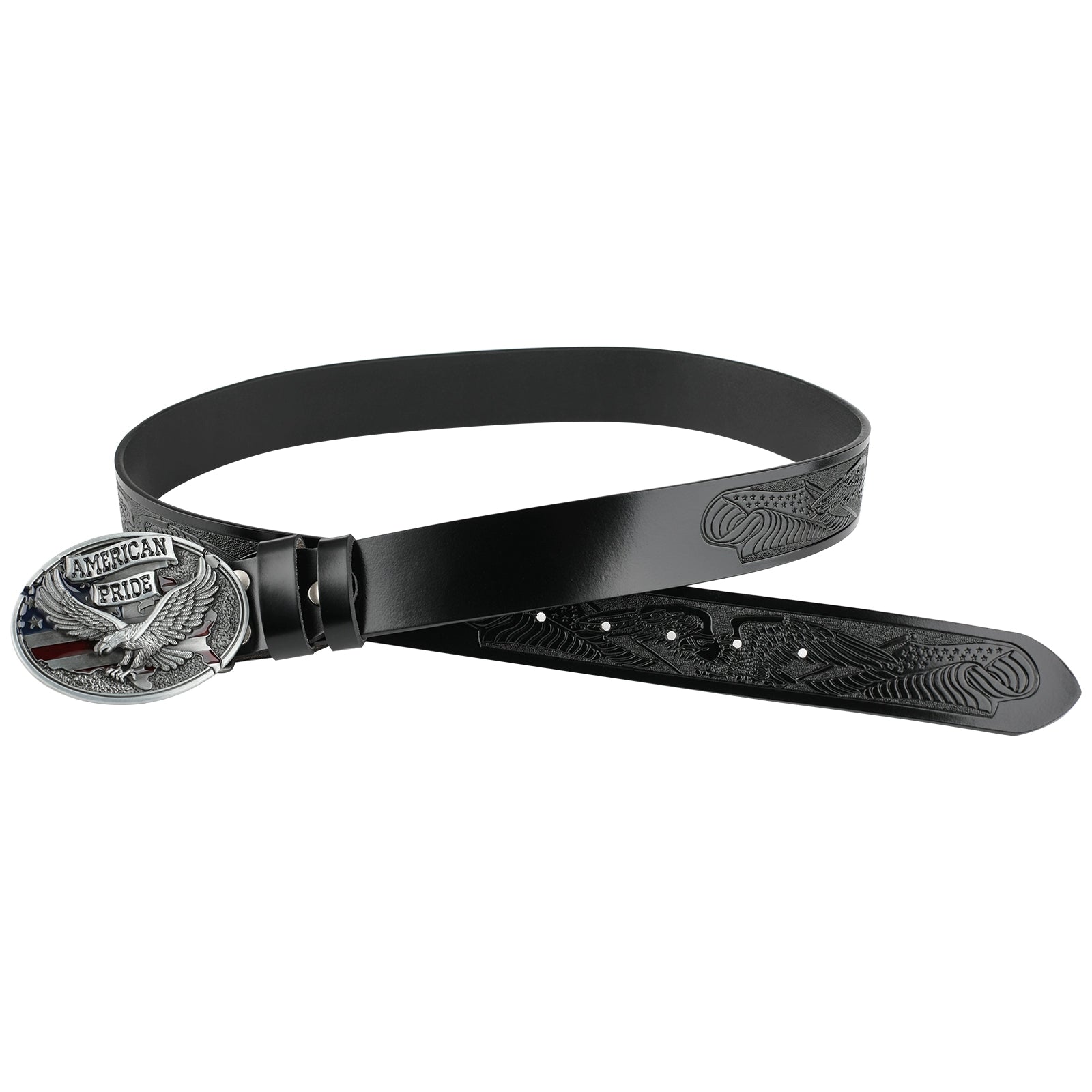 Patriotic American Eagle Western Leather Belt USA Flag Style - CowderryBeltsGrey