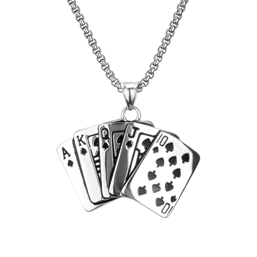 Royal Flush Spade Poker Stainless Steel Necklace - CowderryNecklacesSilver