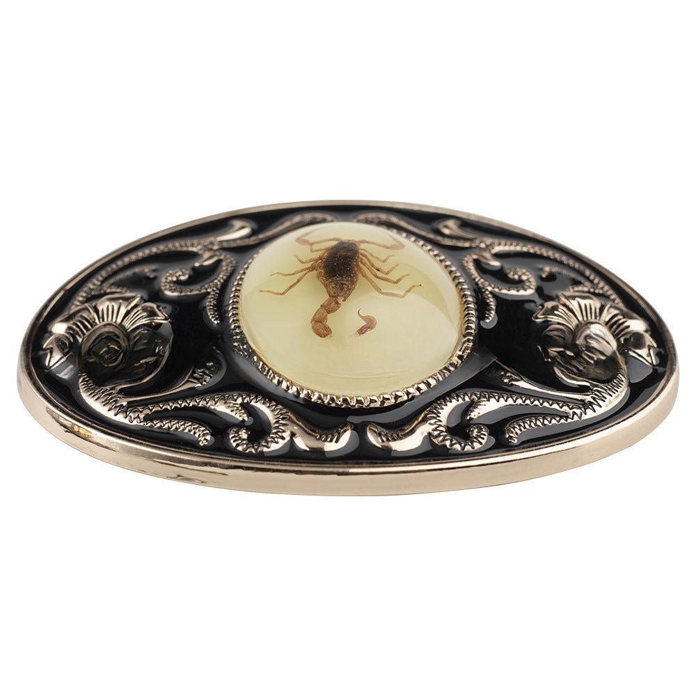 Scorpion Inlay Western Floral Cowboy Belt Buckle - CowderryBelt BucklesGold