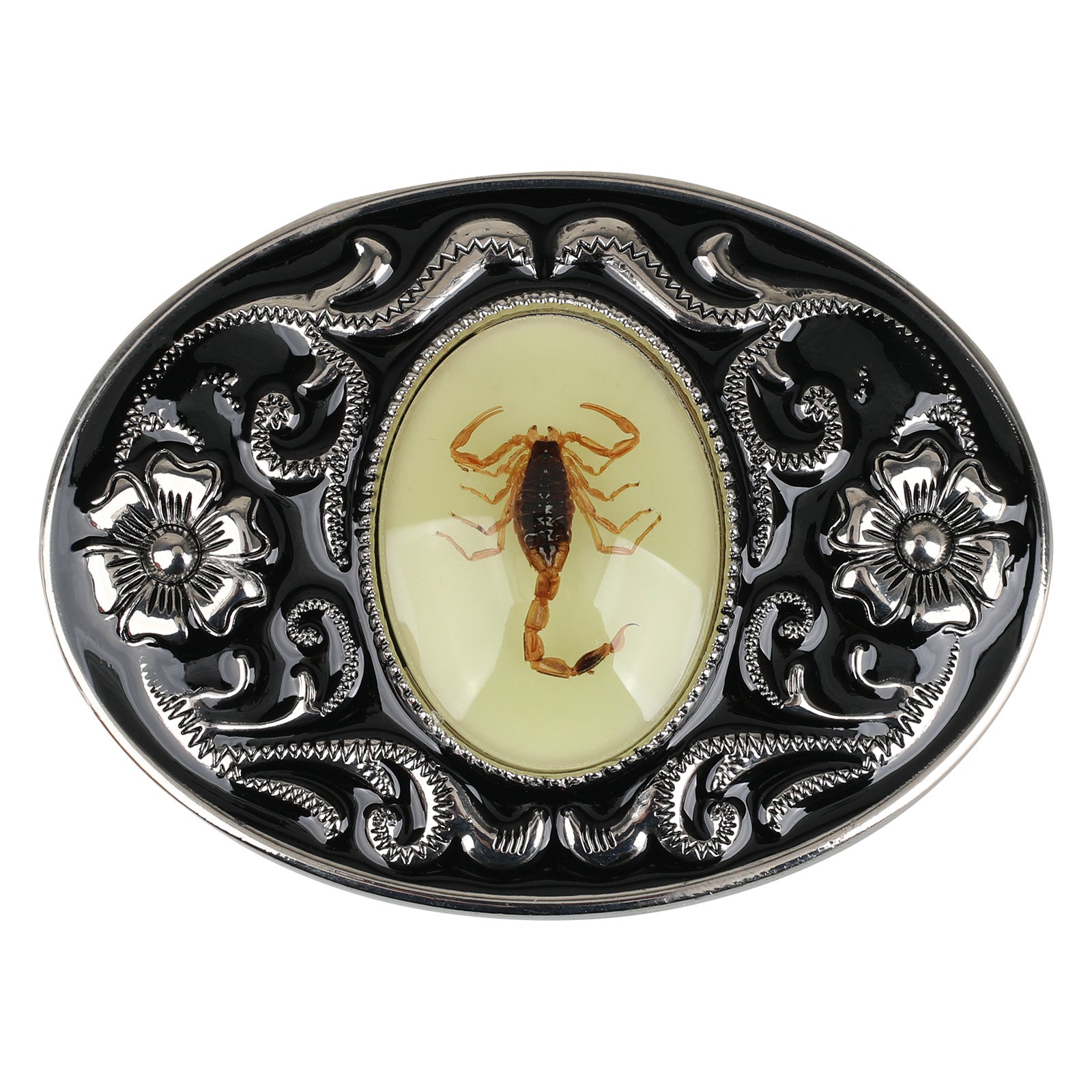 Scorpion Inlay Western Floral Cowboy Belt Buckle - CowderryBelt BucklesSilver