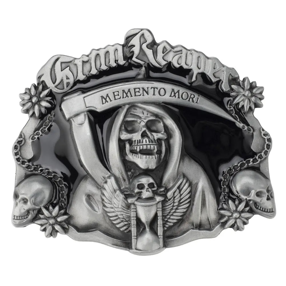 Grim Reaper Belt Set with Lighter Buckle and Bull Skull Necklace