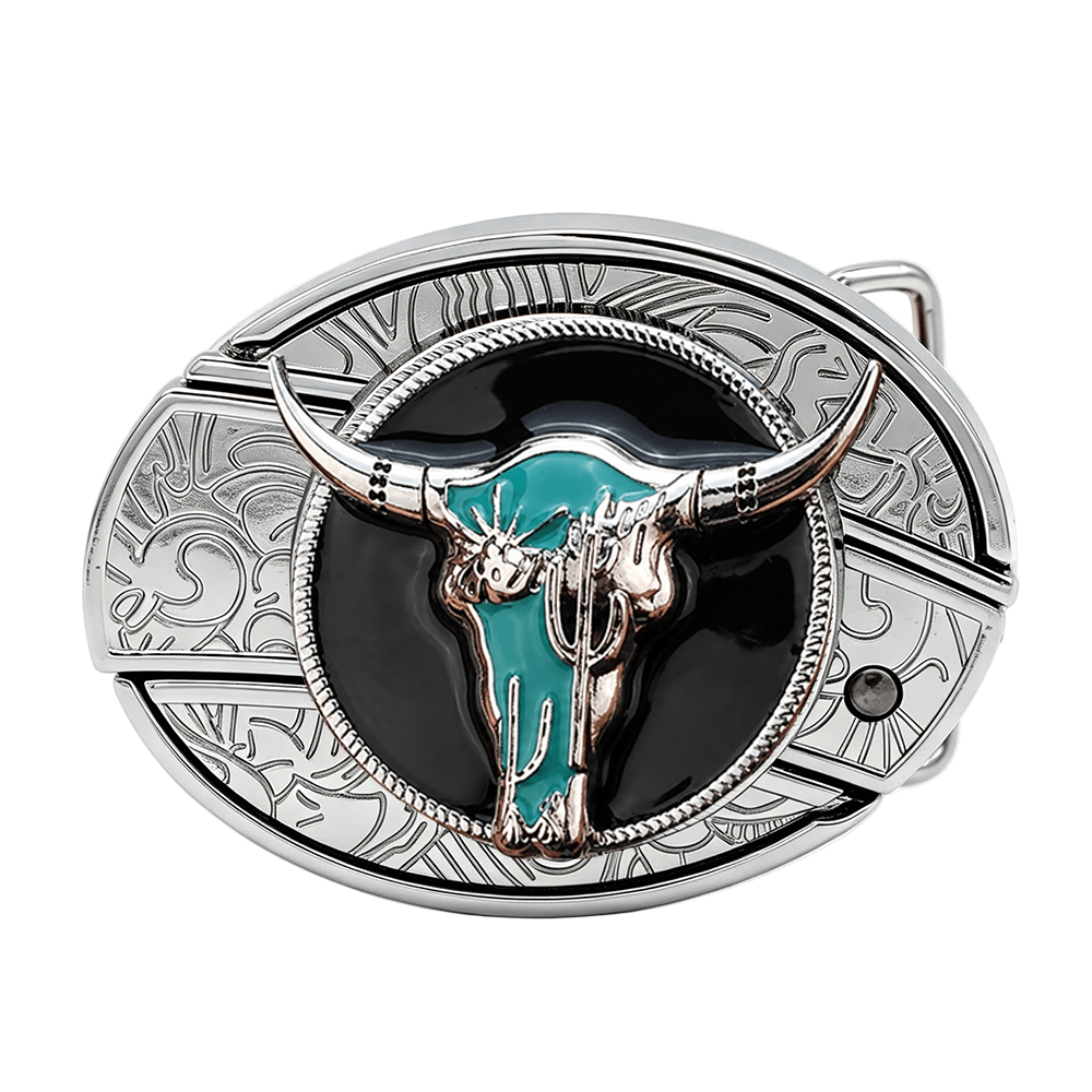 Turquoise Longhorn Skull Western Belt Buckle White - CowderryCool Belt Buckle