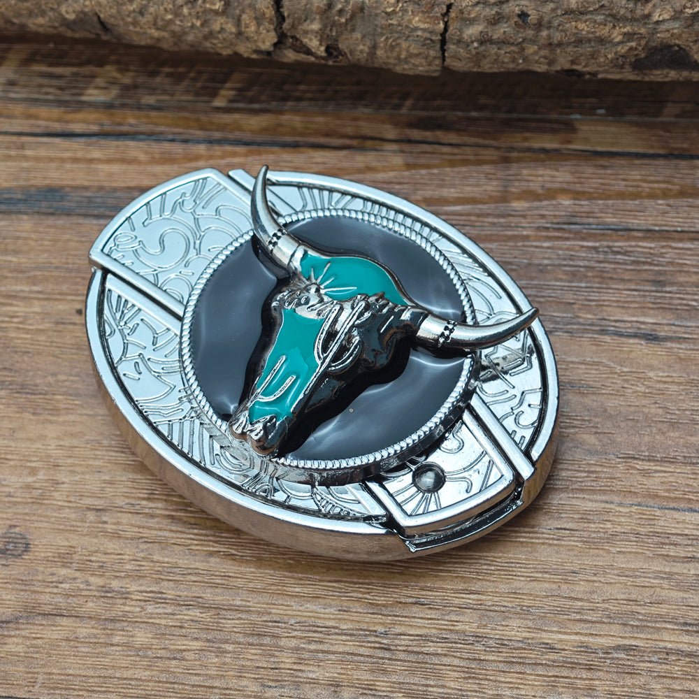 Turquoise Longhorn Skull Western Belt Buckle White - CowderryCool Belt Buckle