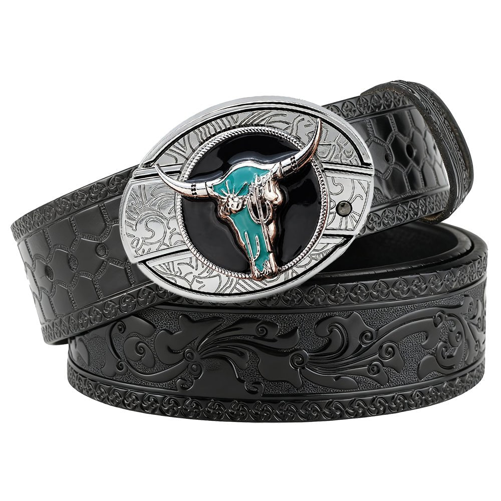 Turquoise Longhorn Skull Western Utility Belt - CowderryUtility BeltsBlack