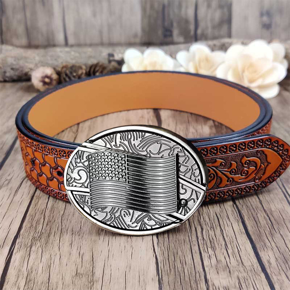 Embossed Country Utility Belt with Cool Oval Belt Buckle
