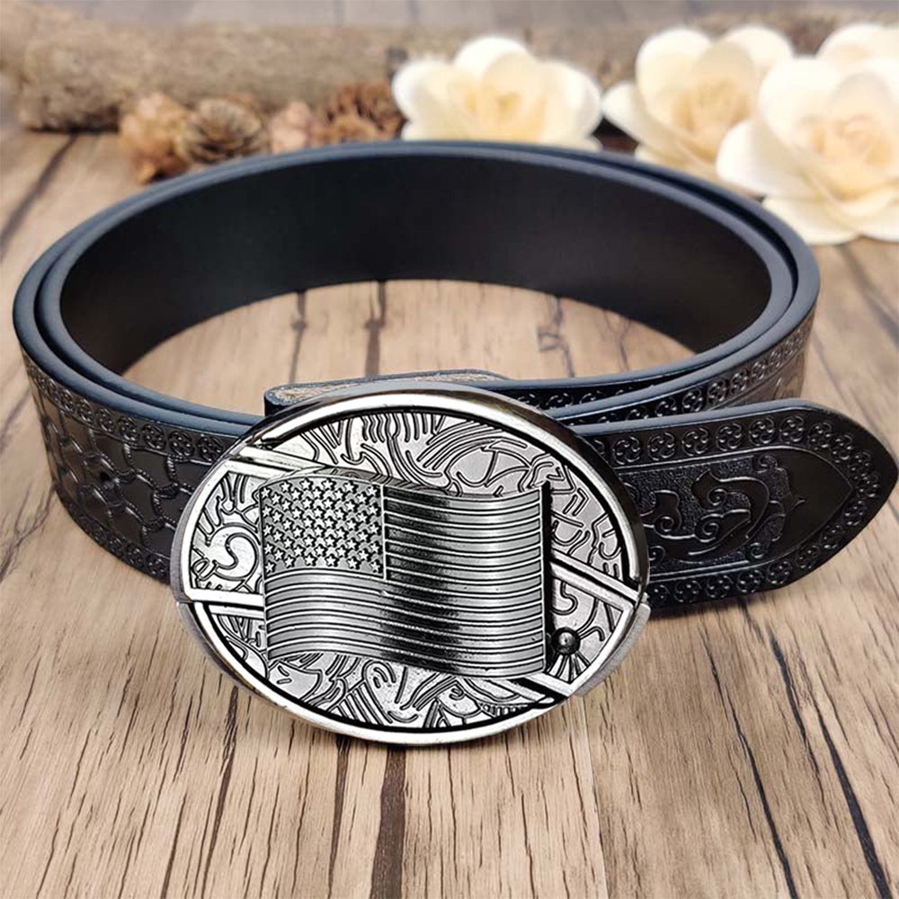 Utility Black Belt with Cool Oval Belt Buckle