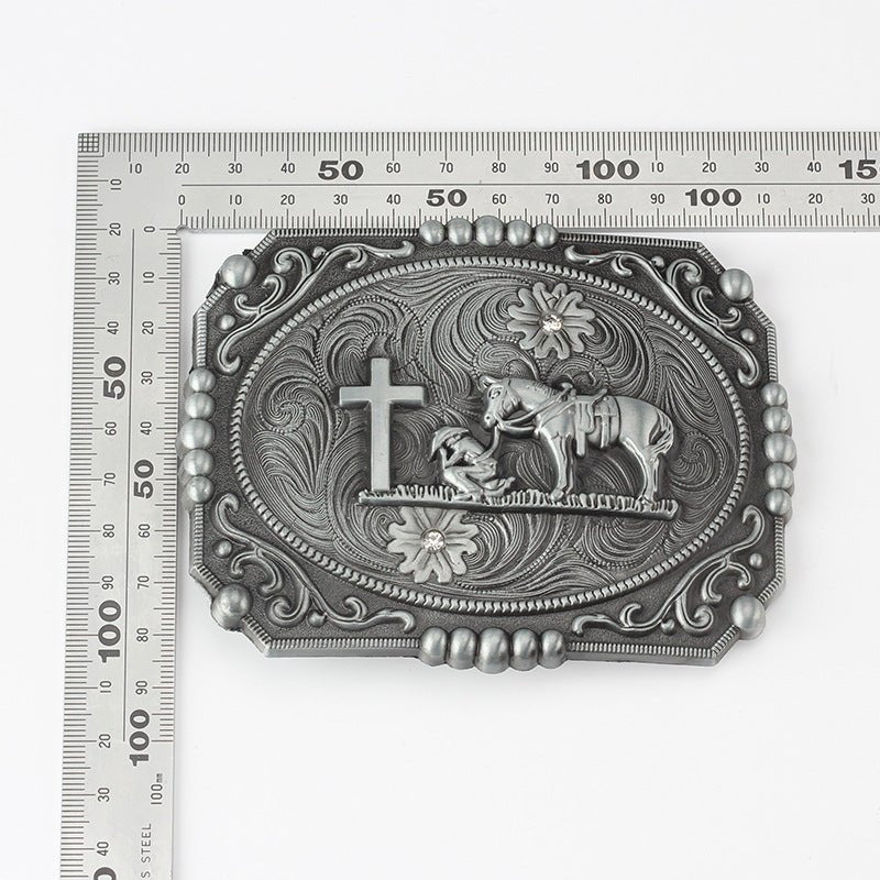 Vintage Grey Western Cowboy Belt Buckle - CowderryChristian