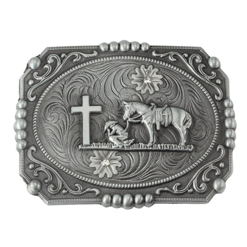 Vintage Grey Western Cowboy Belt Buckle - CowderryChristian
