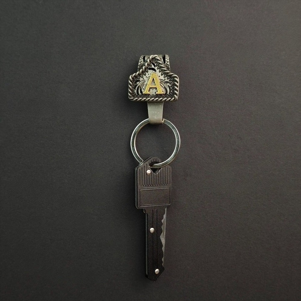 Vintage Western Cow Tag Initial Keychain Holder - CowderryA